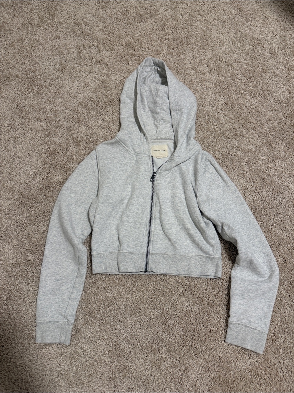 American Eagle Outfitters Light Gray Cropped Bomber Hoodie Jacket